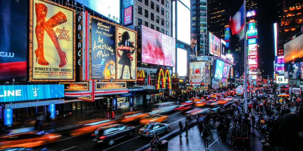 Times Square at night - a popular filming location.